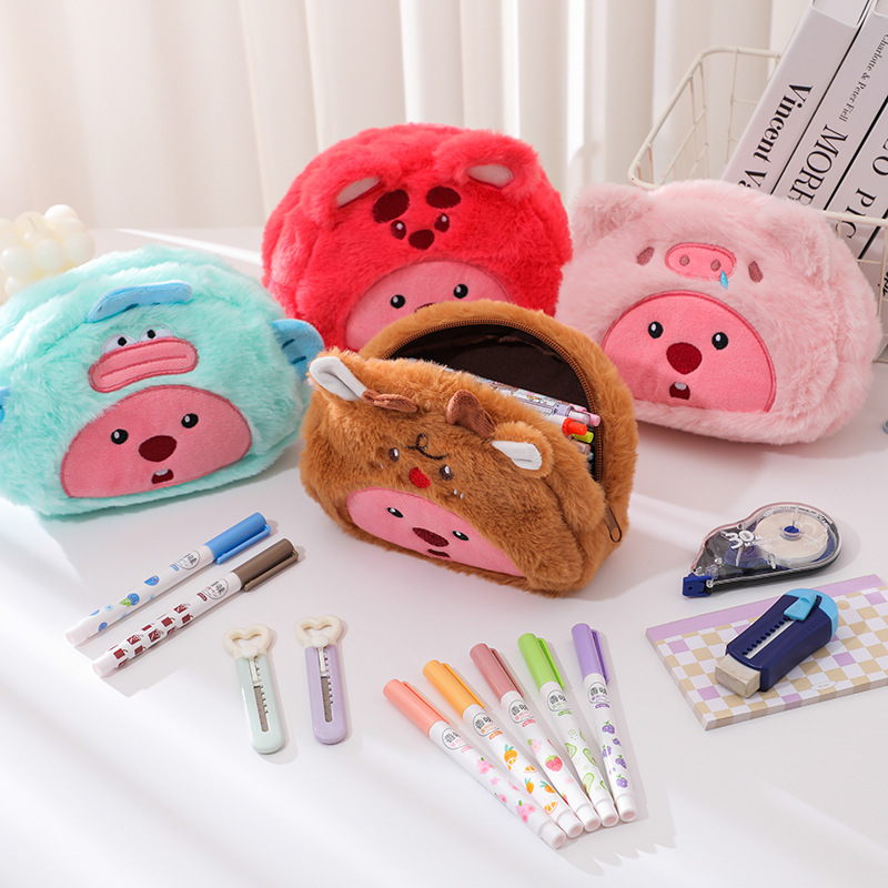 Pen Holder Organizer - 만화 플러시 연필 가방 학생용 귀여운