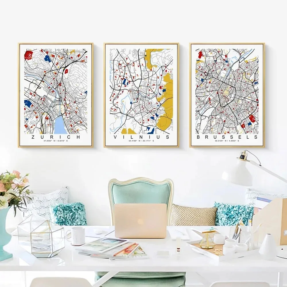 1pc 프레임리스 뉴욕 런던 파리 컬러 세계 도시 지도 - Home Office Of London 리뷰 및 가격