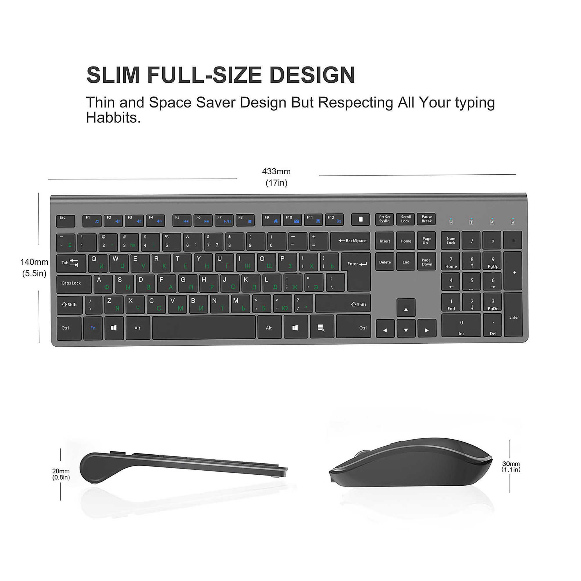 2.4G 충전식 무선 키보드 및 마우스 세트, 풀 사이 - Home Office Layout 리뷰 및 가격