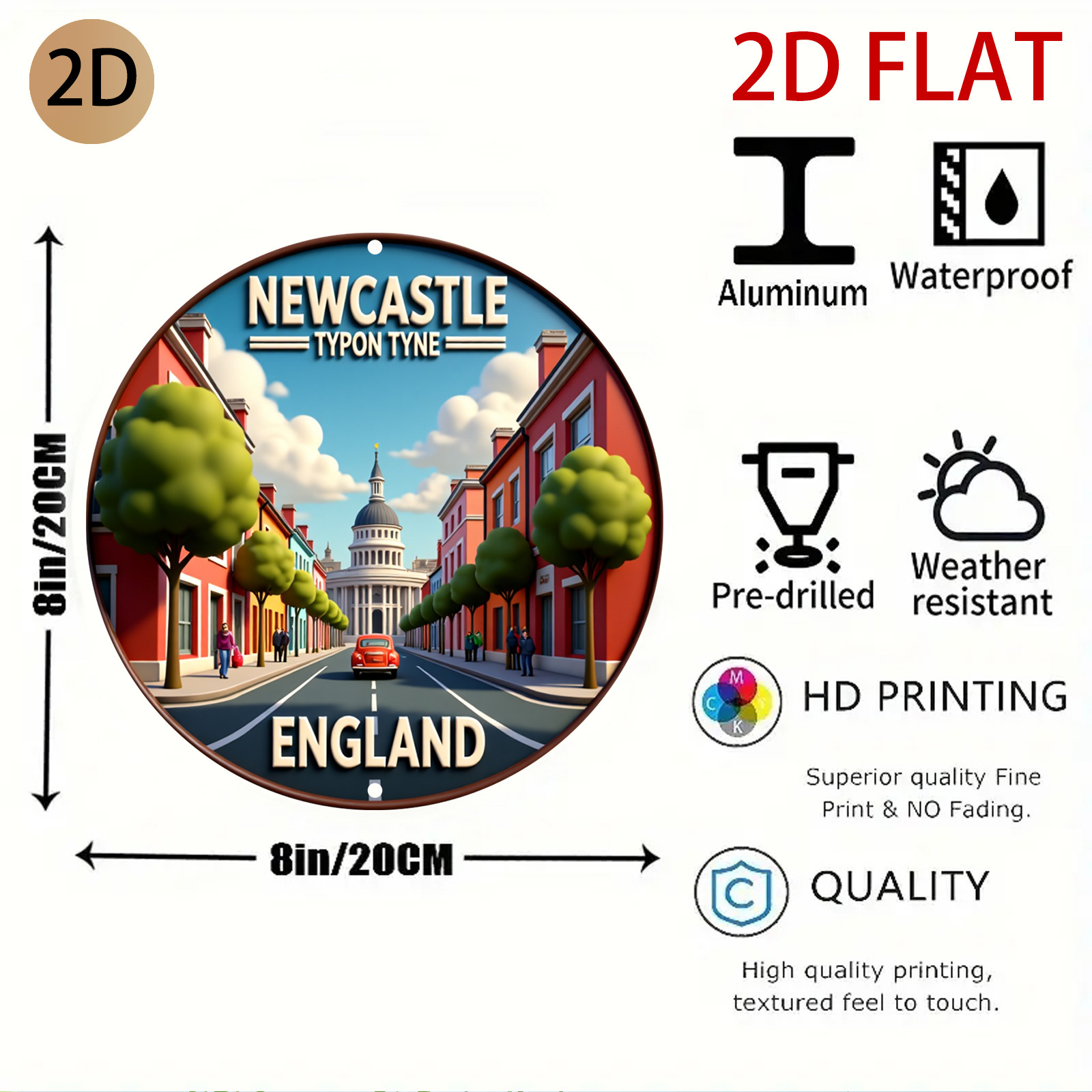 2D 플랫, 2D 플랫 원형 뉴캐슬 잉글랜드 벽 예술  - Home Office England 리뷰 및 가격