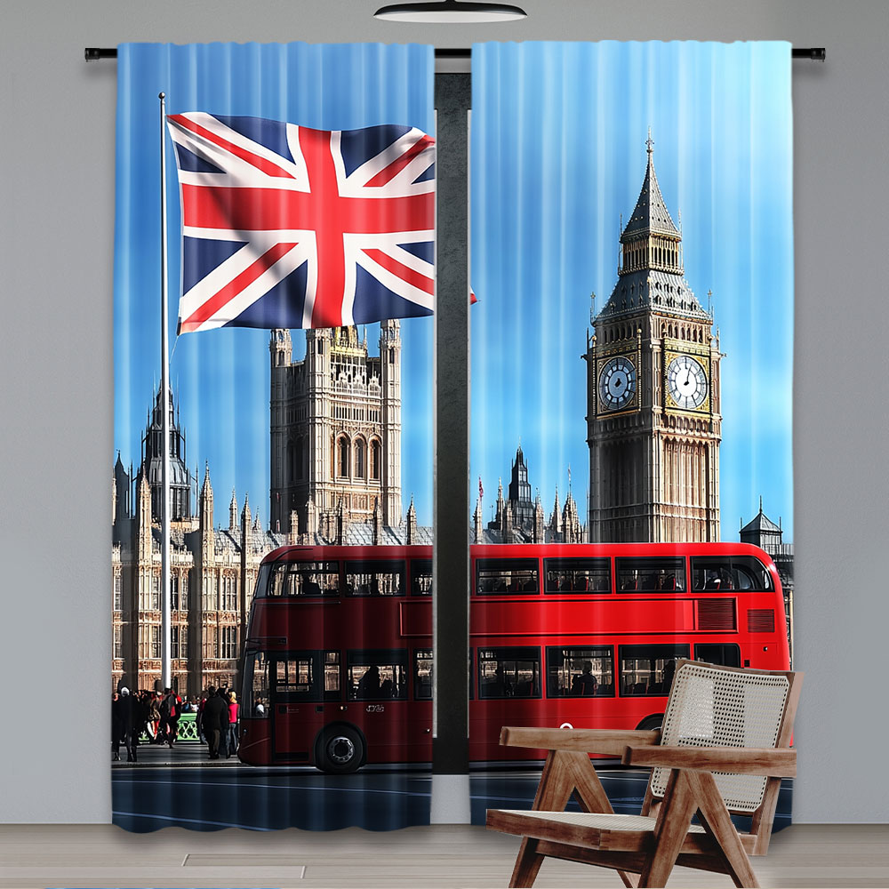 2Pcs 빅 벤 런던 스트리트 배경 커튼 영국 국기 영 - Home Office Of London 리뷰 및 가격