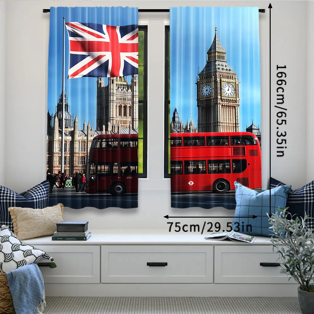 2Pcs 빅 벤 런던 스트리트 배경 커튼 영국 국기 영 - Home Office Of London 리뷰 및 가격