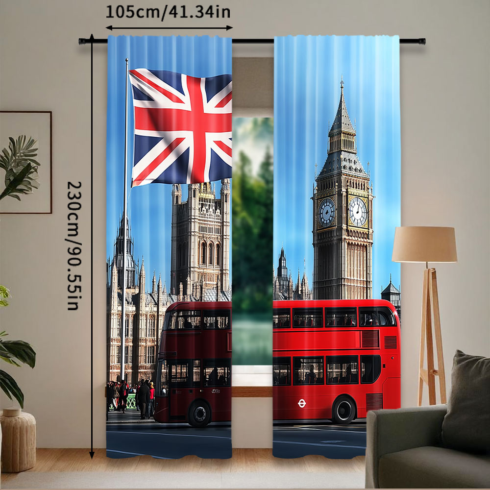 2Pcs 빅 벤 런던 스트리트 배경 커튼 영국 국기 영 - Home Office Of London 리뷰 및 가격