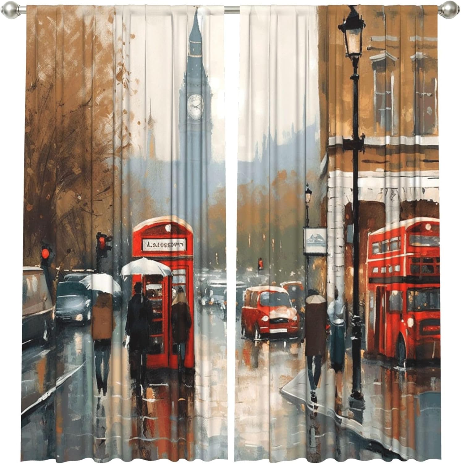 빈티지 런던 스트리트 아트 커튼 폴리에스터 창문 커튼  - Home Office Of London 리뷰 및 가격